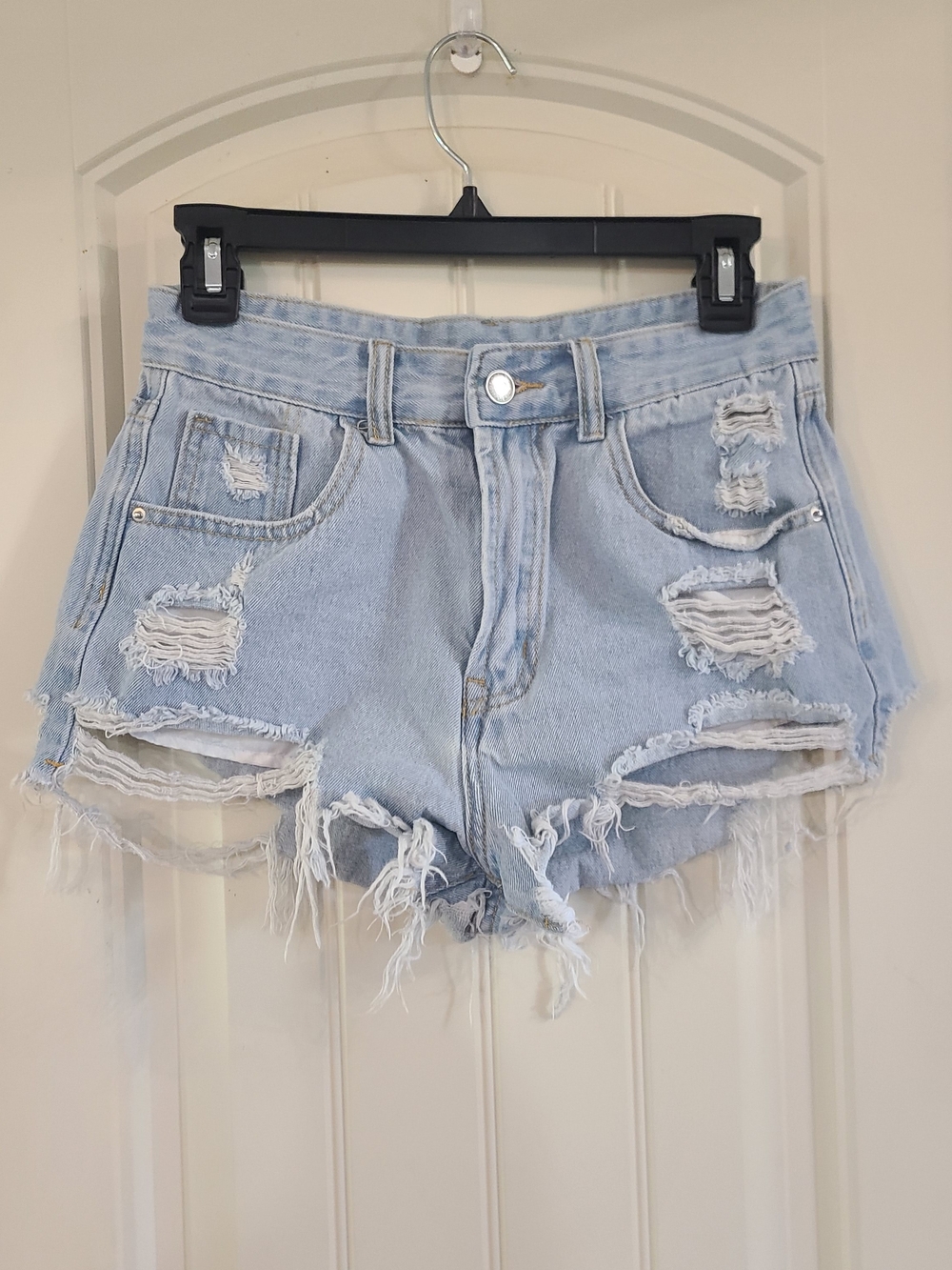 Light Blue Distressed Denim Womens Shorts Size 28